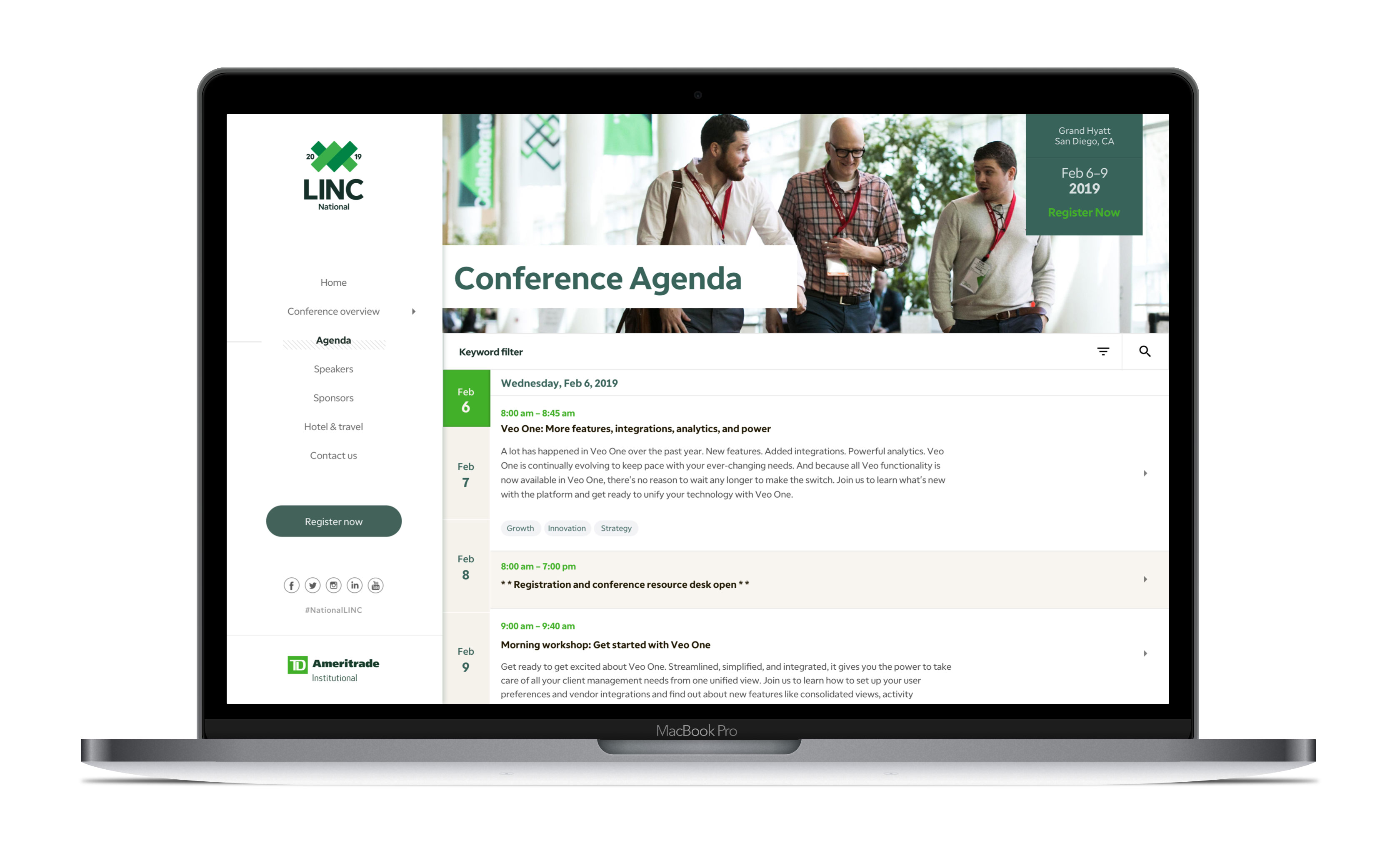 TD Ameritrade Institutional Conference Website Agenda Page on a Laptop