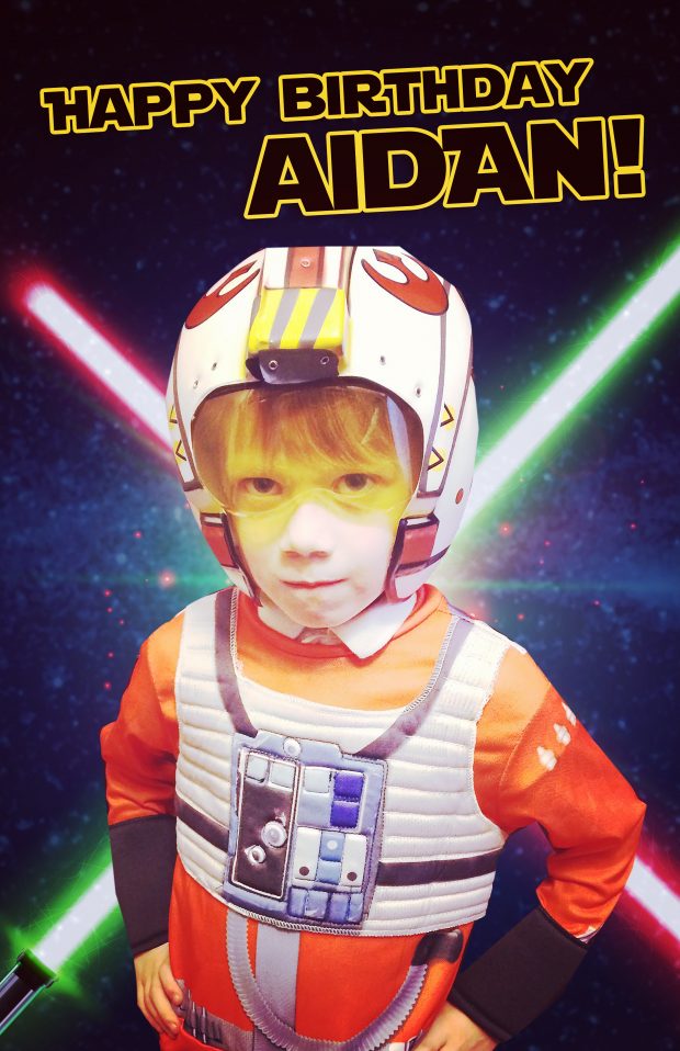 Mom and dad wanted a birthday poster for their 6 year old, Aidan, who loves Star Wars