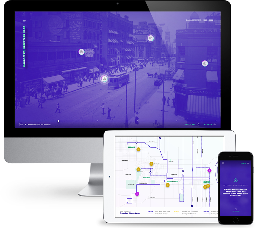 Omaha Streetcar Website on Computer, iPad and Mobile Phone