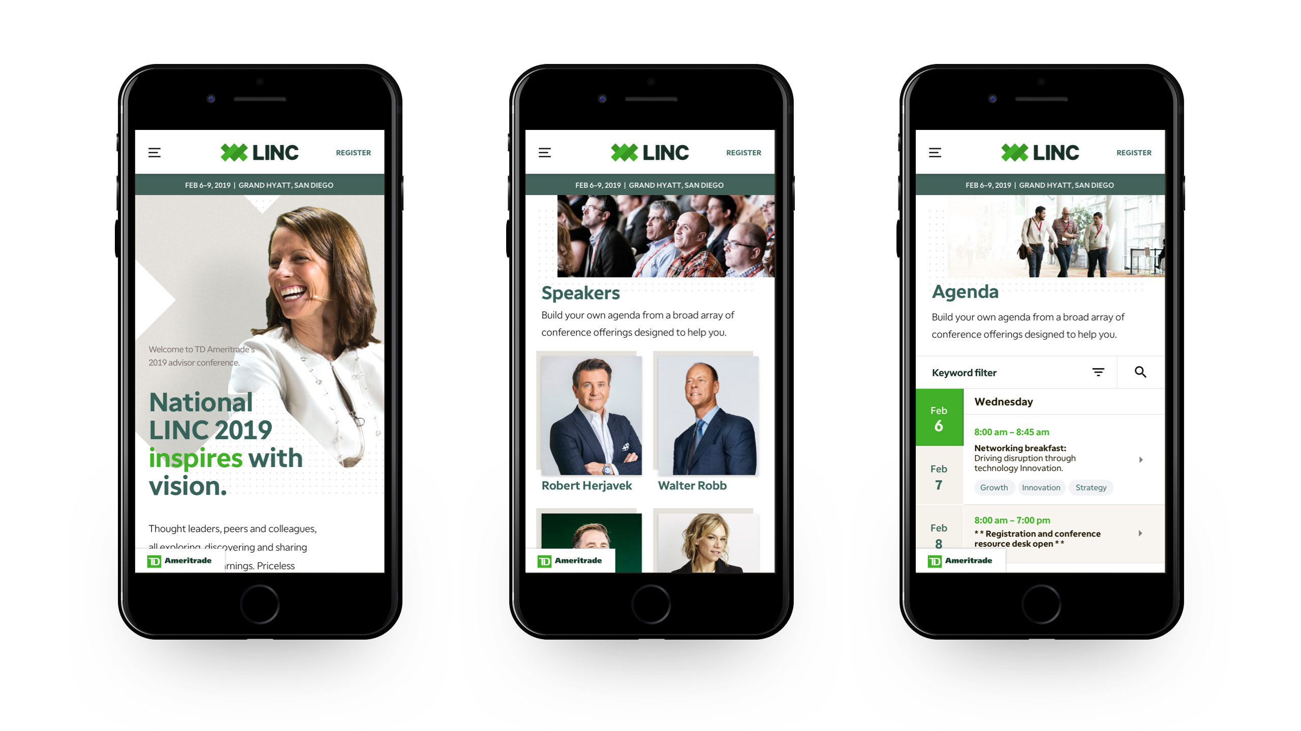 TD Ameritrade Institutional Conference Website on Three Mobile Phonse