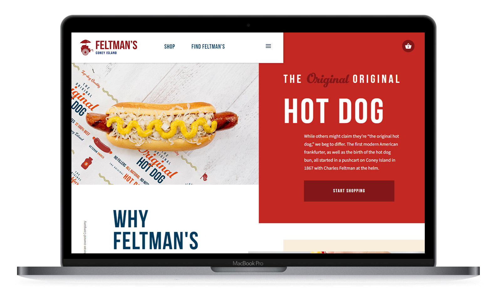 Feltman's of Coney Island Website Homepage on a Laptop